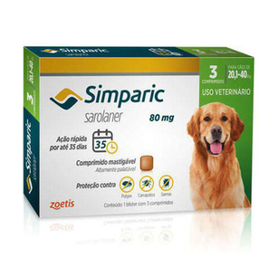 Simparic Antipulgas Para Cães De 20,1 A 40Kg 80Mg Cx Com 3 Compr