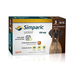 Simparic Antipulgas Para Cães De 40,1 A 60Kg 120Mg Cx Com 3 Compr