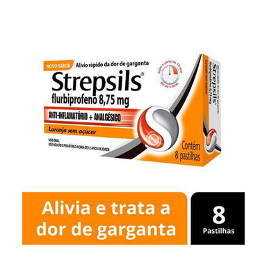 Strepsils Sabor Laranja Sem Açúcar 8 Pastilhas