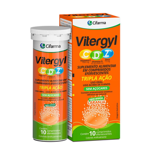 Imagem do produto Suplemento Alimentar Vitergyl Cdz Tripla Ação Sabor Laranja 10 Comprimidos Efervescentes