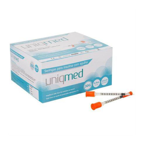 Uniqmed Seringa De Insulina 0,5Ml Com Agulha Fixa 8X0,3Mm 30G Com 100 Unidades