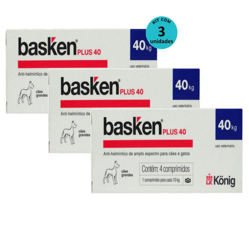 Imagem do produto Vermífugo Basken Plus 40 P/ Cães E Gatos 1 Comp. Para Cada 10Kg Cx C/ 4 Comp. Kit C/ 3