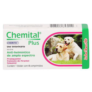 Vermífugo Chemital Plus Chemitec C/ 4 Comprimidos