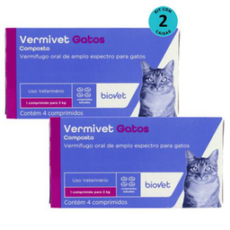 Vermífugo Para Gatos Vermivet 300Mg C/ 4 Comprimidos Kit C/ 2 Caixas