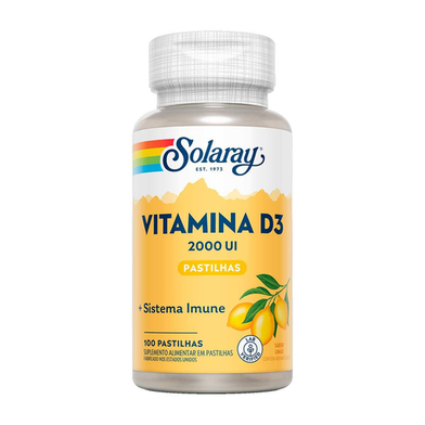 Vitamina D3 Solaray Sabor Limão 2000Ui Com 100 Pastilhas