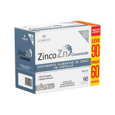 Zinco Zn Lasanday Leve 90 Pague 60 Cápsulas 30Mg Especial